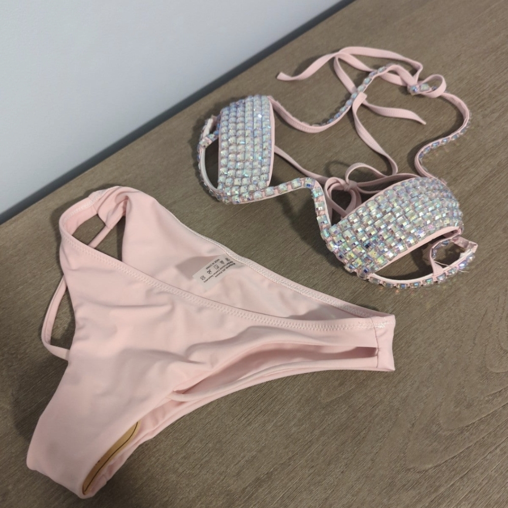 Pink rhinestone 2-piece suit size small